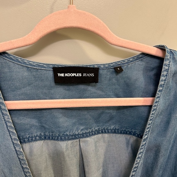 The Kooples Jeans Chambray Wrap Top Size 2 GUC Small Stain B0413 - Picture 5 of 10